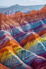 Poster - Surreal colorful landscape inspired by Grand Canyon. Rock texture, rock formations. Abstract colorful background image. Created with Generative AI technology