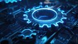 © prastiwi - Digital blue futuristic gears rotation with neon light technology. AI generated image
