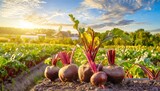 Fototapeta Tulipany -  Beet harvest on the background of a vegetable garden. Agriculture, horticulture, vegetable 