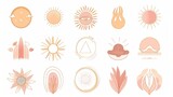 Fototapeta Boho - An abstract set of linear boho icons and symbols - sun logo design templates for social media posts, stories, artisan jewellery, and more.