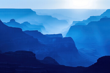 Poster - Misty Canyon. Surreal colorful landscape inspired by Grand Canyon. Abstract colorful background image. Created with Generative AI technology