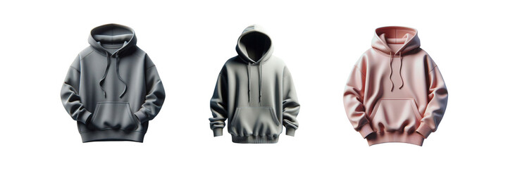 Wall Mural - Set of 3d mockup hoodie, illustration, isolated over on transparent white background