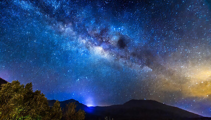 Abstract blue galaxy sky. Beautiful stars. Planetary nebula. Space background. Cosmos and universe