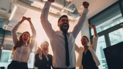 Group of People Celebrating Success With Raised Arms Generative AI