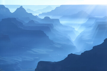Poster - Misty Canyon. Surreal colorful landscape inspired by Grand Canyon. Abstract colorful background image. Created with Generative AI technology