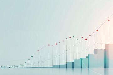 3D graph bars with rising dots on gradient background