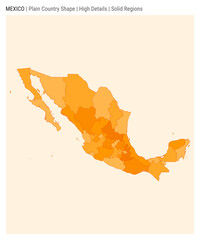 Wall Mural - Mexico plain country map. High Details. Solid Regions style. Shape of Mexico. Vector illustration.