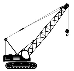 Wall Mural - Crawler crane silhouette on white background vector illustration. Construction vehicle view from the side