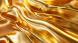 Abstract 3D background of smooth, reflective gold waves, creating a sense of luxury and movement, with copy space provided in the lower half for creative input