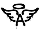 Fototapeta Młodzieżowe - Spray graffiti letter A, wings and halo symbols over white. Stylized angel emoji.
