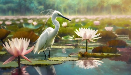 Naklejka na meble  Little Egret in the Lotus Pond high quality photo 