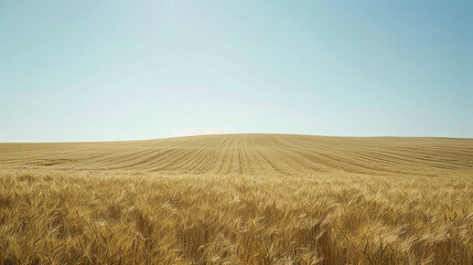 Wall Mural - Photograph an expansive wheat field with a simple, clear sky, emphasizing the beauty of agricultural landscapes