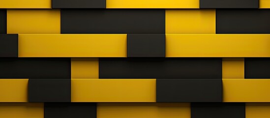 Poster - A close up of a symmetrical patterned yellow and black rectangle wall made of composite material. The tints and shades create a bold contrast, resembling an electric blue font