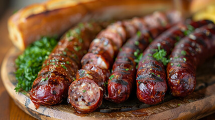 Sticker - Grilled sausages on wooden board
