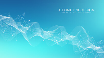 Poster - Abstract tech network connection dots. Digital technology and big data analysis background. White background with plexus lines. Geometric background with abstract mesh