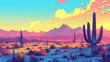 desert with cactus, beautiful colorful landscape