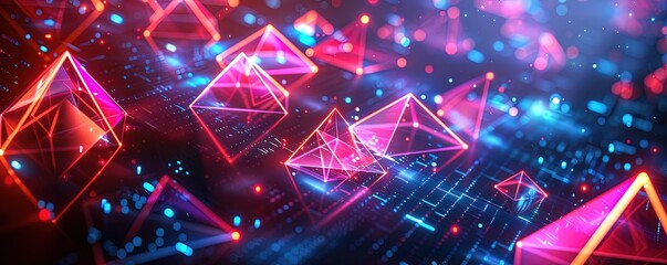 Aufkleber - abstract illustration of colorful neon circuit with glowing orange lamp on black surface