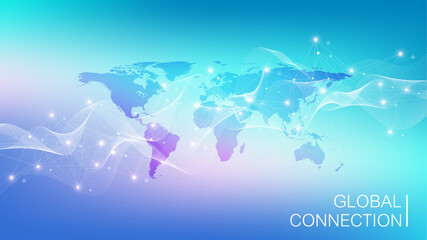 Leinwandbilder - Global network connection banner design template. Header social network communication in the global business concept. Big data visualization. Internet technology