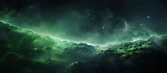 Canvas Print - A stunning green nebula illuminating the dark night sky, creating a mesmerizing natural landscape in the atmosphere. The sight is reminiscent of a beautiful astronomical object in the midnight hour