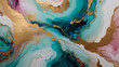 Alcohol ink abstract painting characterized by its natural luxury, with a graceful interplay of colors creating transparent waves and shimmering golden swirls, offering a captivating visual experience
