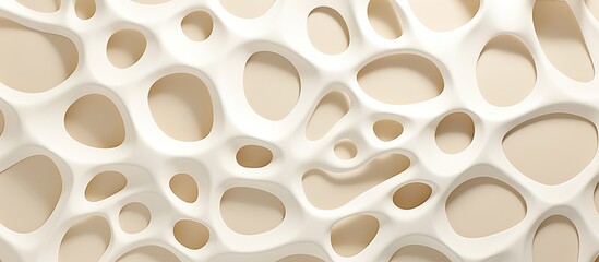 Poster - A close up of a beige rock sculpture with circular holes carved into it, showcasing a natural pattern and texture