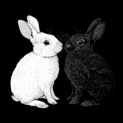 Wall Mural - Black and White Rabbits