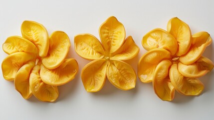 Wall Mural -  a couple of pieces of yellow fruit sitting on top of a white table with one cut in half and the other cut in half.