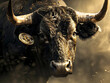 Bull market concept - portrait of bull with Bitcoin sign, bullish run 