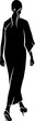 Back View Of Walking Woman In Dress. Vector monochromatic illustration
