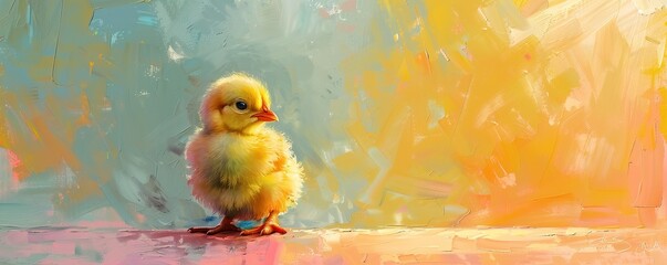 Wall Mural - Baby Chick Studio Portrait On Pastel Background