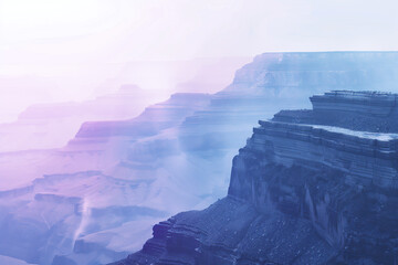 Poster - Misty Canyon. Surreal colorful landscape inspired by Grand Canyon. Abstract colorful background image. Created with Generative AI technology