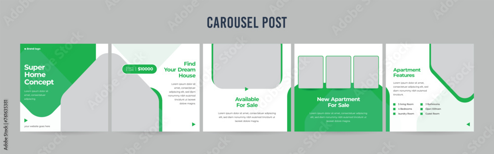 Real estate Instagram Carousel Post Layout Set, Social Media Marketing ...