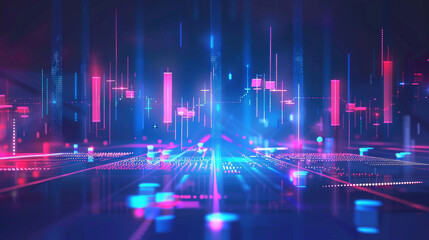 Aufkleber - Futuristic cityscape with neon lights and data bars