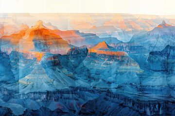 Poster - Misty Canyon. Surreal colorful landscape inspired by Grand Canyon. Abstract colorful background image. Created with Generative AI technology