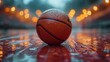 Textured basketball on court with shallow depth of field effect, generative ai