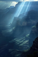 Poster - Misty Canyon. Surreal colorful landscape inspired by Grand Canyon. Abstract colorful background image. Created with Generative AI technology