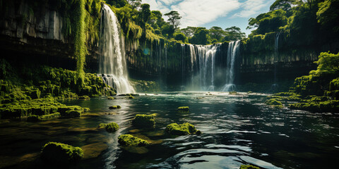 Wall Mural - A magnificent waterfall, filling the air with its spray, like a marvelous fountain rising to he