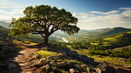 Wall Mural - A mighty oak towering above the surrounding trees, like a guardian of centuries old secr