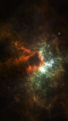 Wall Mural - vertical orange and green nebula burst 4k loop features nebulous green and orange clouds moving with