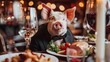 © Eva - Pig in suit dining at table  quirky portrait of a business minded pig enjoying a meal