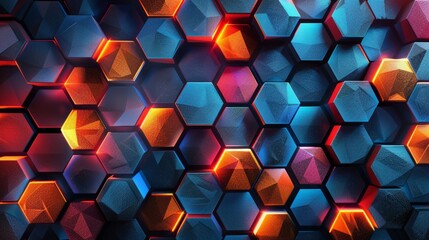 Poster - Vibrant hexagons interlocking in a seamless pattern, evoking the idea of interconnected systems and networks
