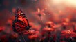 A red butterfly on a red flower