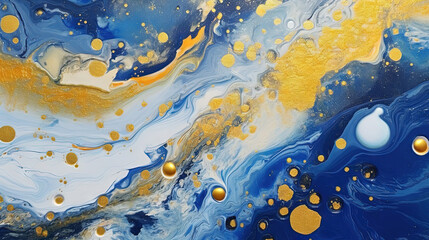 Sticker - Abstract artistic background with blue marble and golden paint stains.