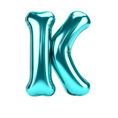 turquoise color metallic K alphabet balloon Realistic 3D on white background. Generative ai