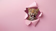 © Fxquadro - A fierce leopard roars as its head protrudes through torn paper, symbolizing unleashed power and wildness