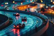 Several cars speed around a track, showcasing their agility and power, A thrilling night race with sport cars lighting up the track, AI Generated