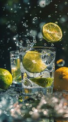 Elegant gin tonic setup with fresh lime slices