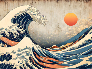 Abstract wave on grunge background.  illustration Vintage style.