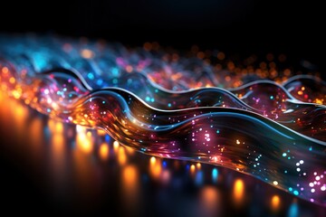Poster - Vibrant Colorful Lights Illuminating Black Background Generative AI