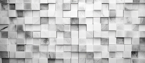 Canvas Print - A monochrome image showcasing a brickbuilt wall composed of squares and rectangles. The grey tones highlight the building materials symmetry and composite properties